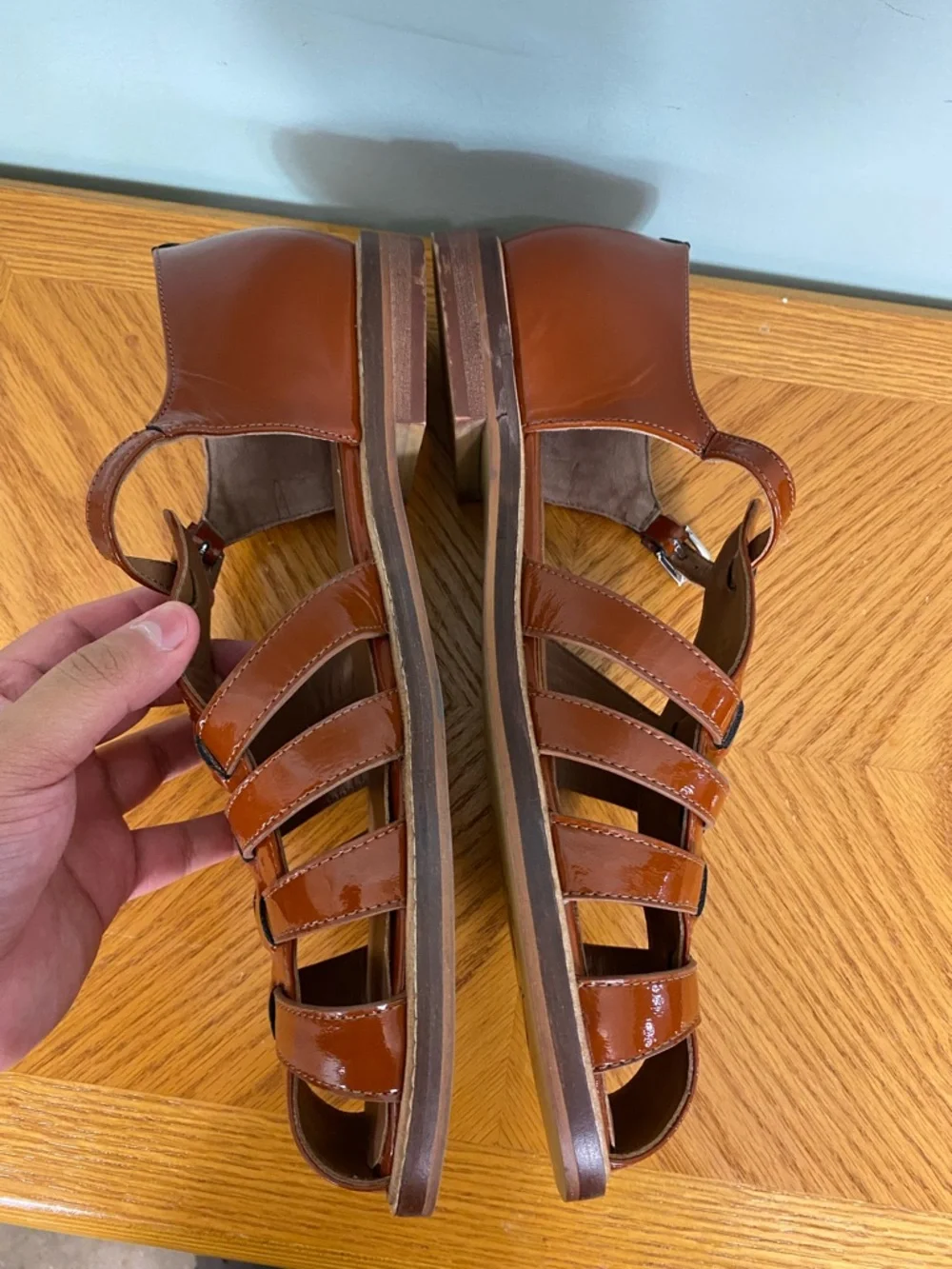 Free People Willow Fisherman Sandals‎ Brown Leather Patent Closed Toe Size 11